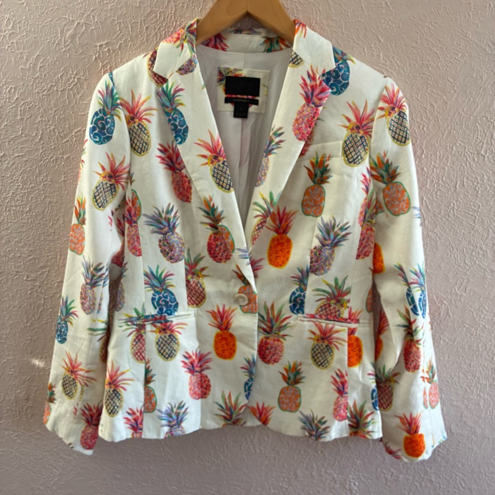 J. Crew Collection white Linen Pineapple Colorful Campbell Blazer